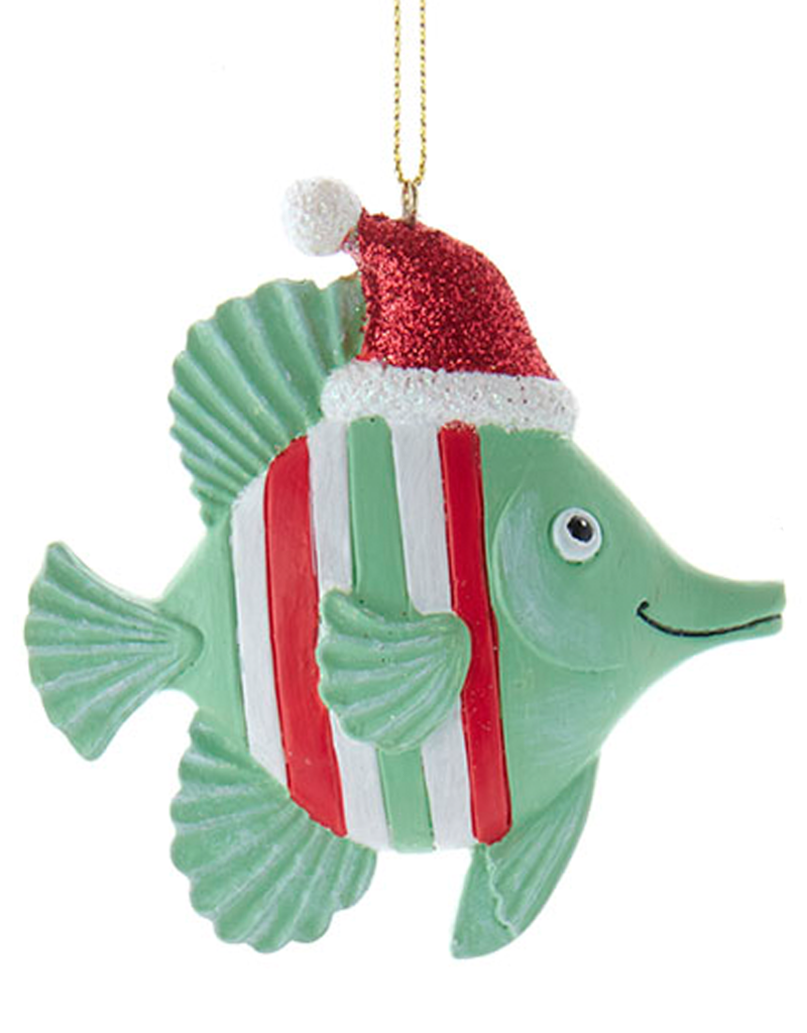 Kurt Adler Striped Fish With Santa Hat Ornament GREEN