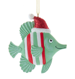 Kurt Adler Striped Fish With Santa Hat Ornament GREEN