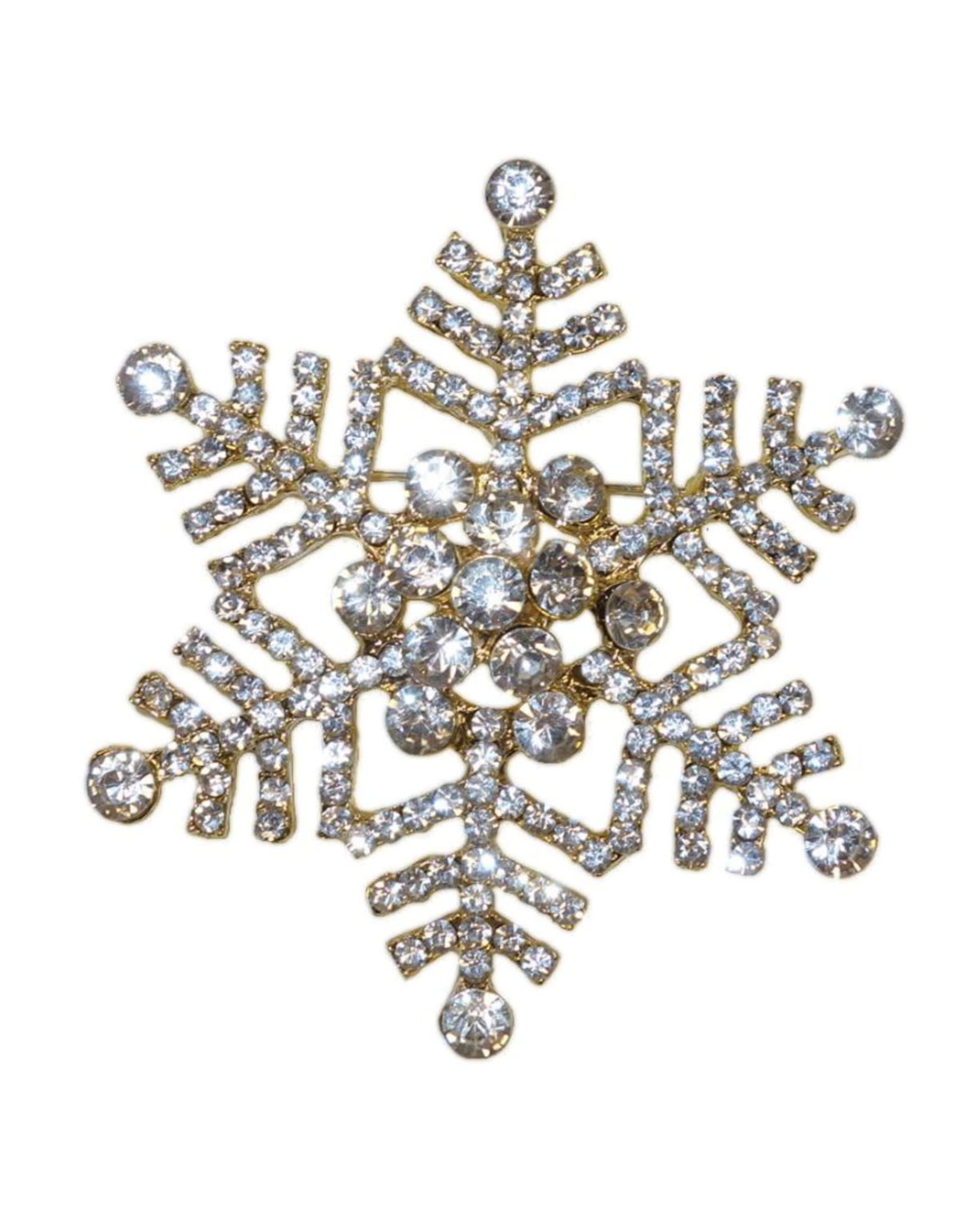 D Stevens Snowflake Brooch Gold With Clear Gems