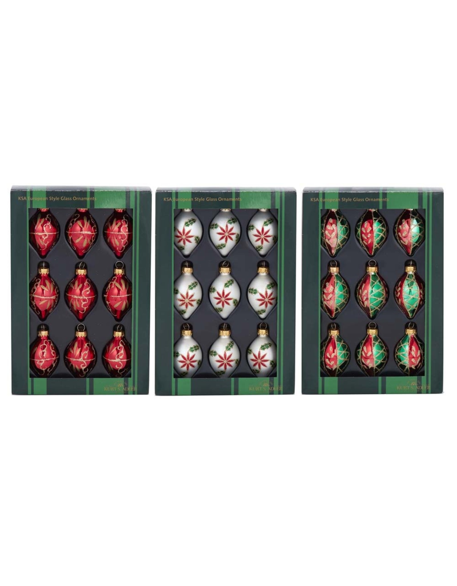 Kurt Adler Miniature Drop Glass Ornaments 35MM 3 Box Sets of 9