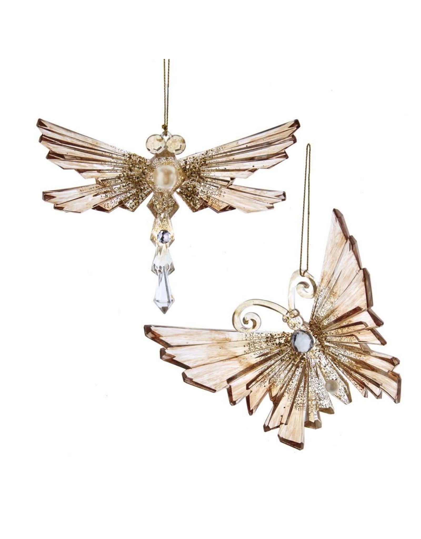 Kurt Adler Gold Acrylic Glitter Gem Butterfly Dragonfly Ornament Set