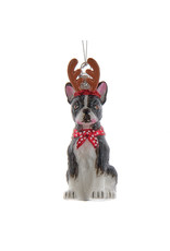Kurt Adler Nobel Gems Boston Terrier With Antlers Glass Ornament