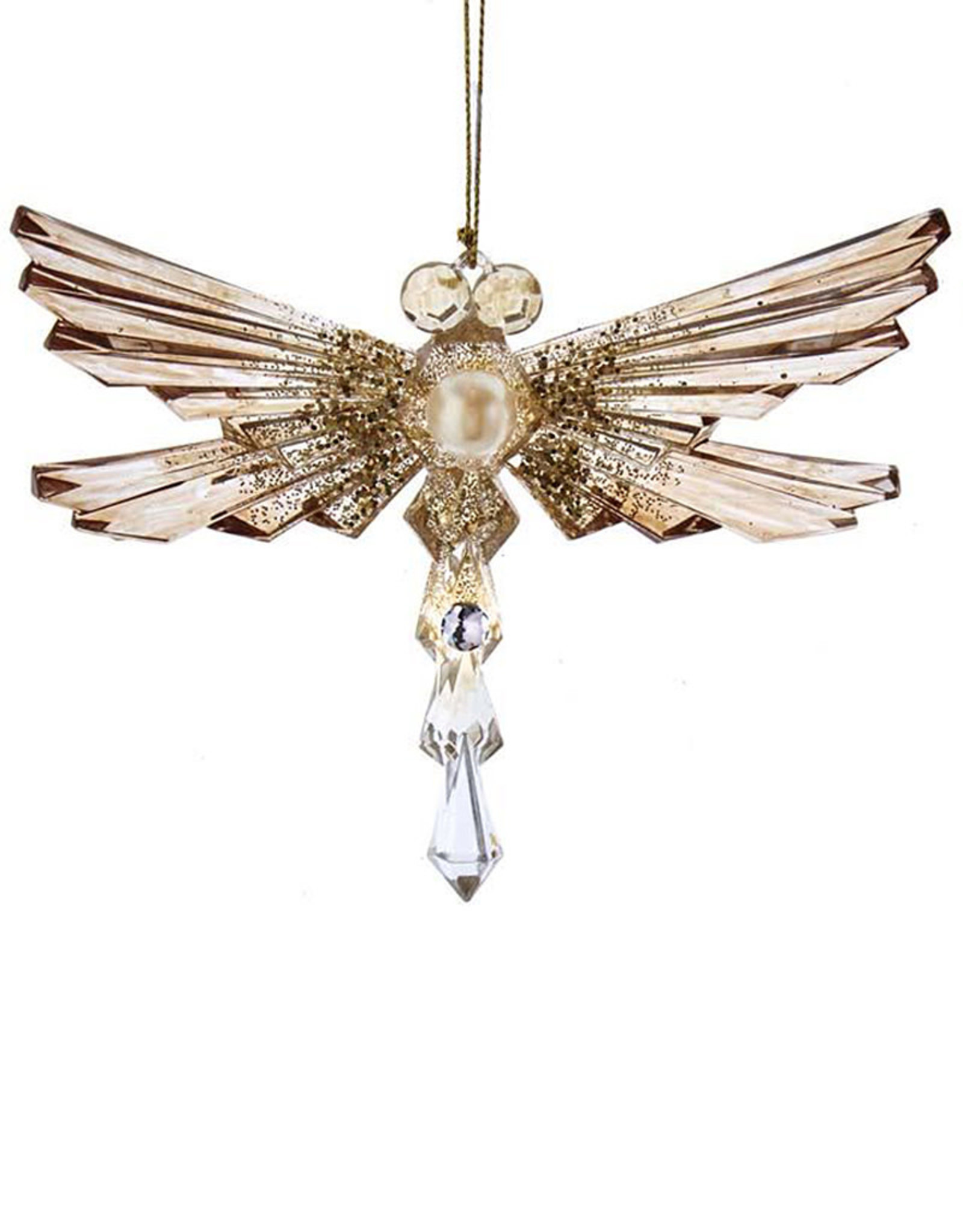 Kurt Adler Shiny Gold Acrylic Glitter Gem Dragonfly Ornament