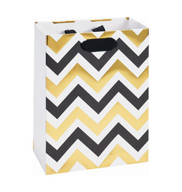 PAPYRUS® Gift Bag Medium 9Wx7Hx4D Black Gold Chevron