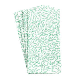 Caspari Cloth Dinner Napkins Set of 4 Block Print Leaves Green White