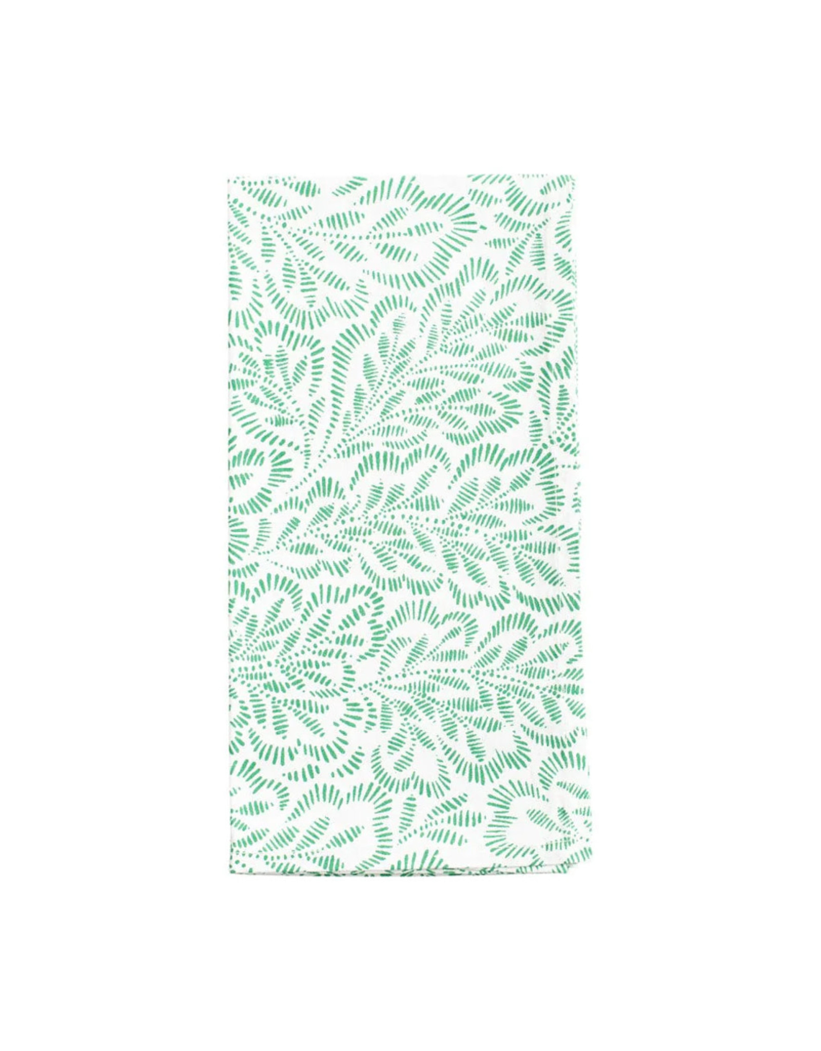 Caspari Cloth Dinner Napkins Set of 4 Block Print Leaves Green White