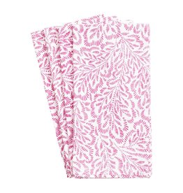 Caspari Cloth Dinner Napkins Set of 4 Block Print Leaves Fuchsia White