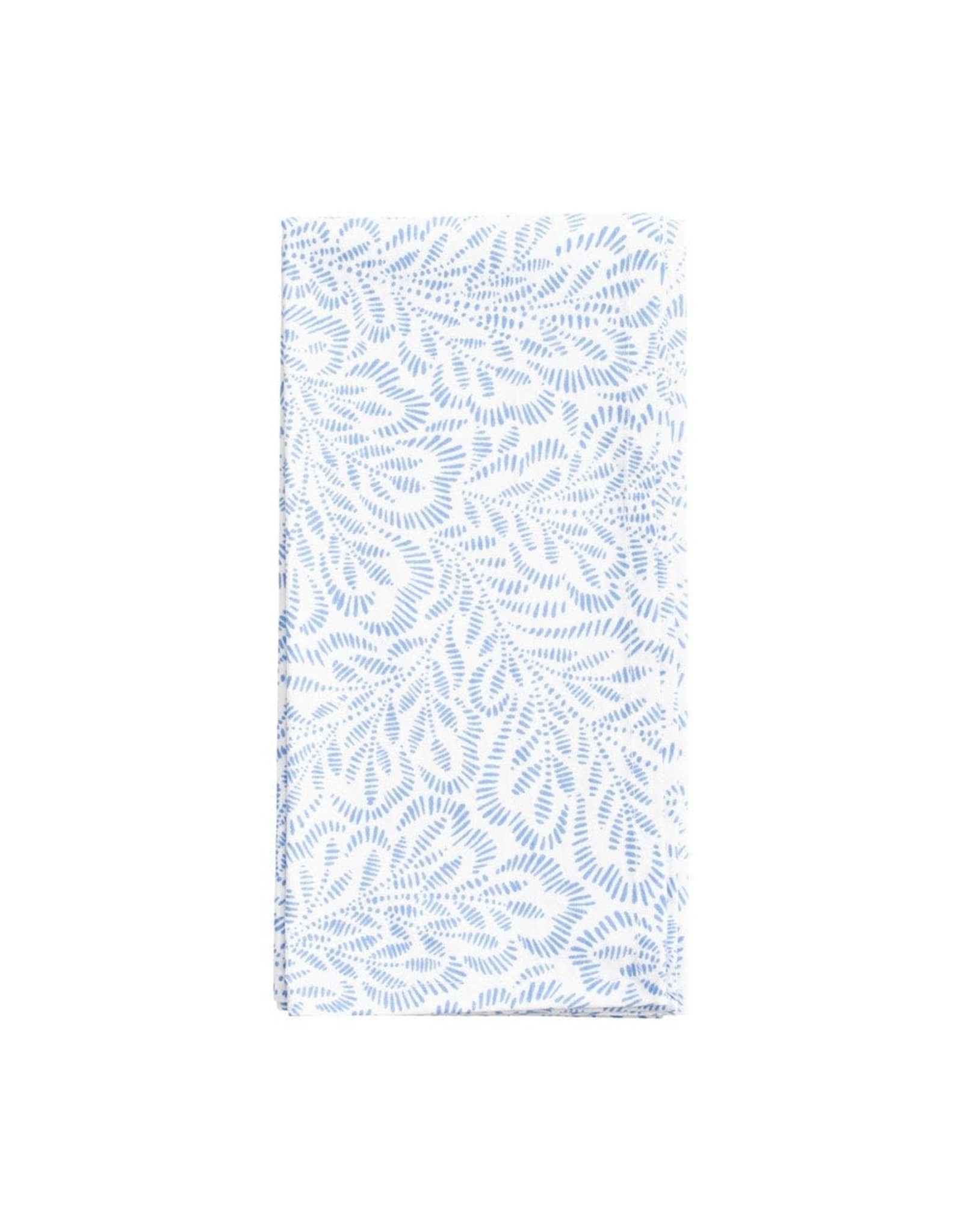 Caspari Cloth Dinner Napkins Set of 4 Block Print Leaves Blue White