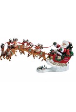 Kurt Adler Fabriche Musical Santa Sled 8 Reindeers Table Piece 2pc Set