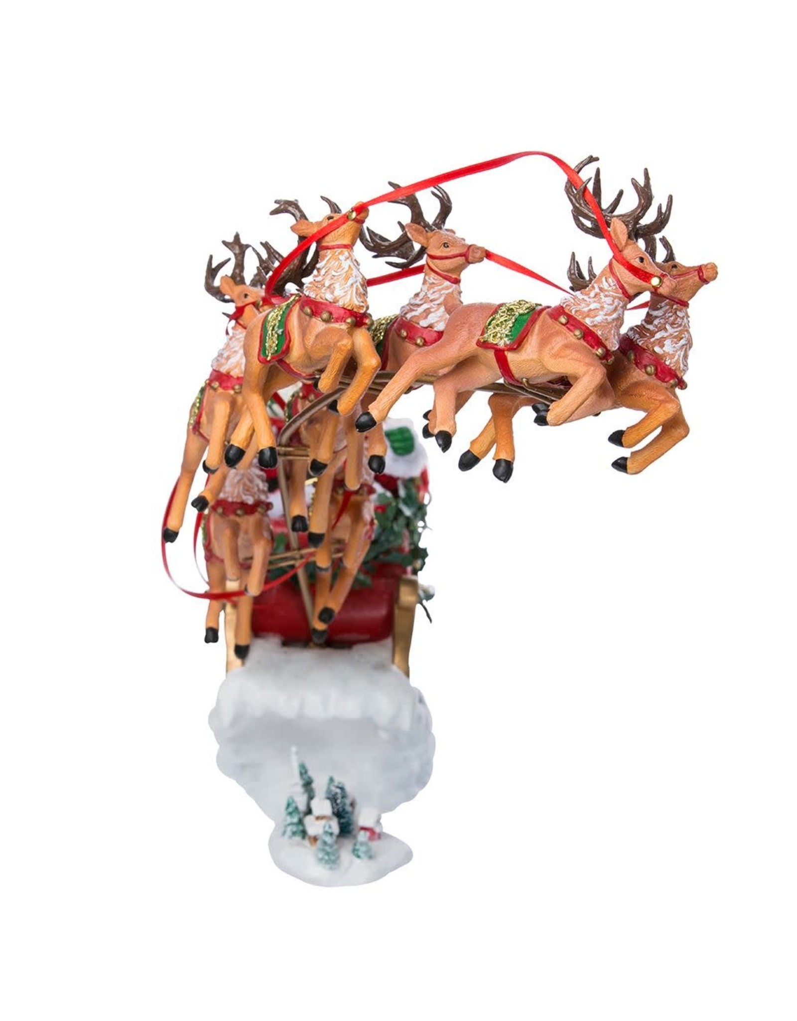 Kurt Adler Fabriche Musical Santa Sled 8 Reindeers Table Piece 2pc Set
