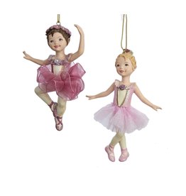 Kurt Adler Pink Ballerina Girl Ornaments Set of 2 Assorted