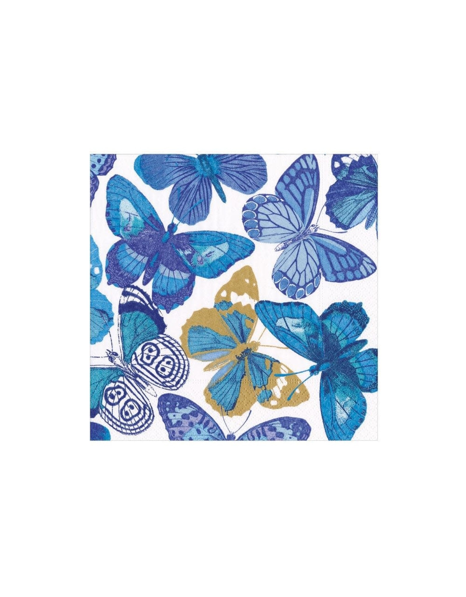 Caspari Paper Cocktail Napkins 20ct Butterflies Blue