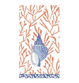 Caspari Paper Guest Towel Napkins 15pk Shell Toile Coral Blue