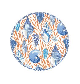 Caspari Paper Salad-Dessert Plates 8pk Shell Toile Coral Blue