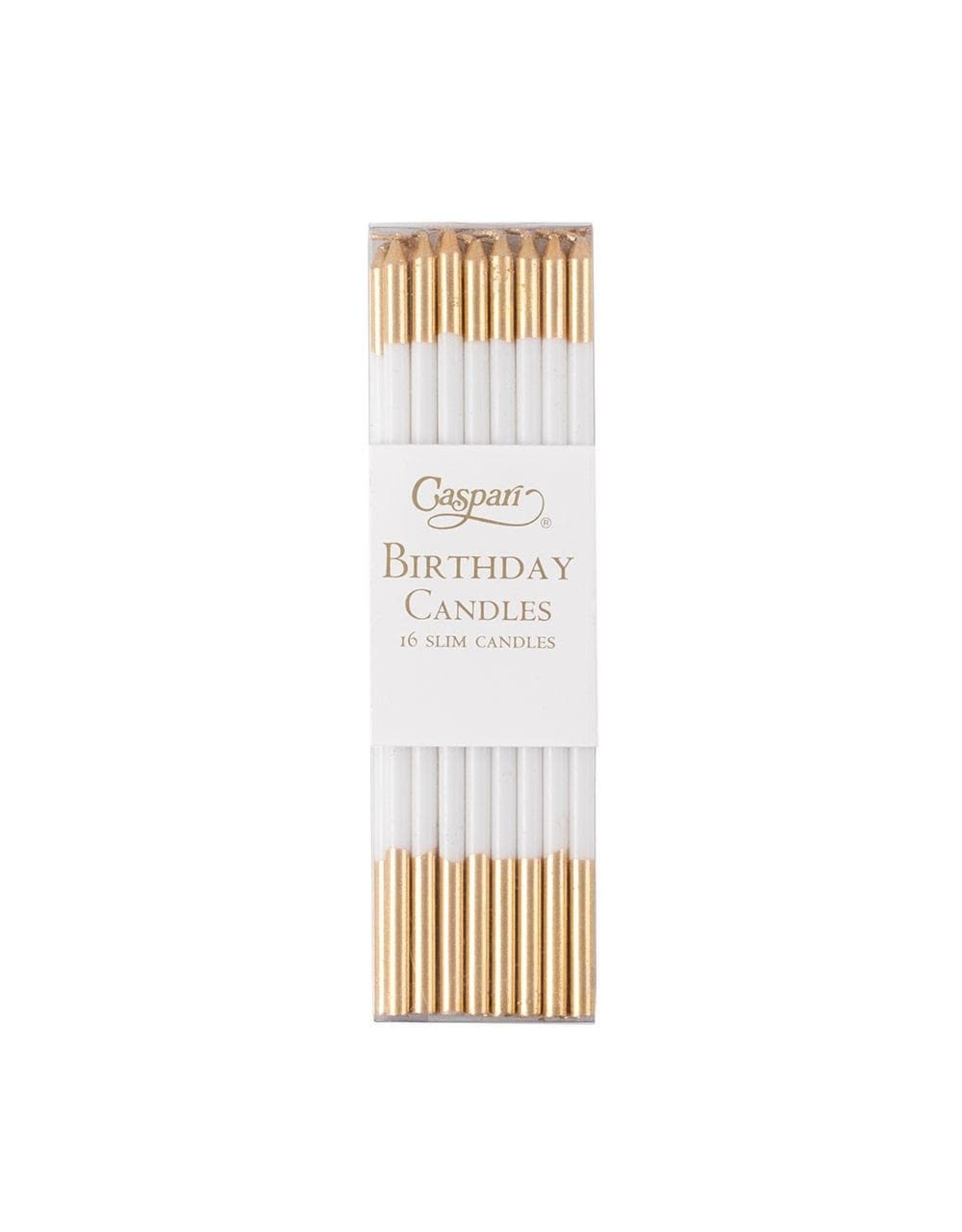 Caspari Slim Birthday Candles 16PK In White And Gold