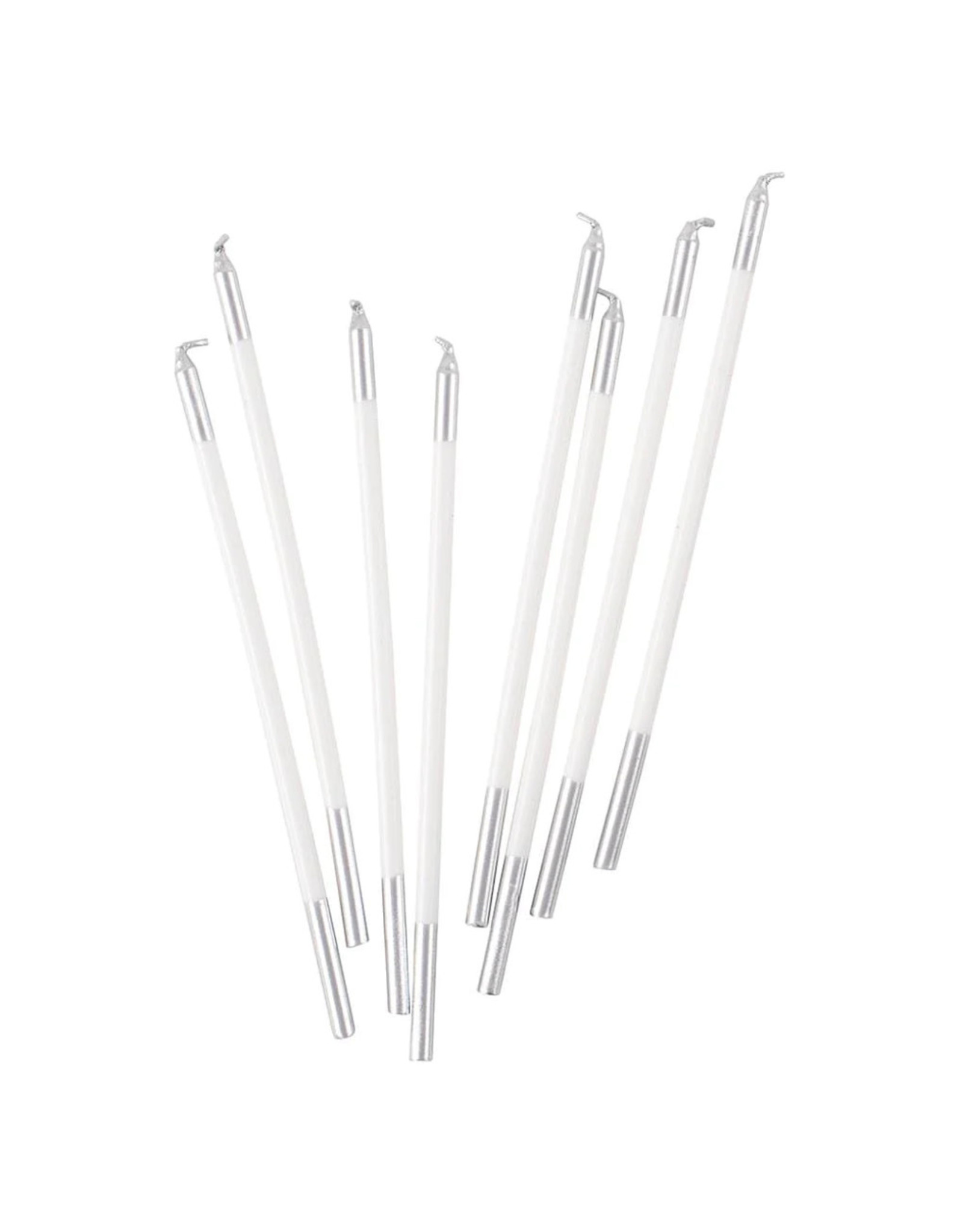 Caspari Slim Birthday Candles 16PK In White And Silver