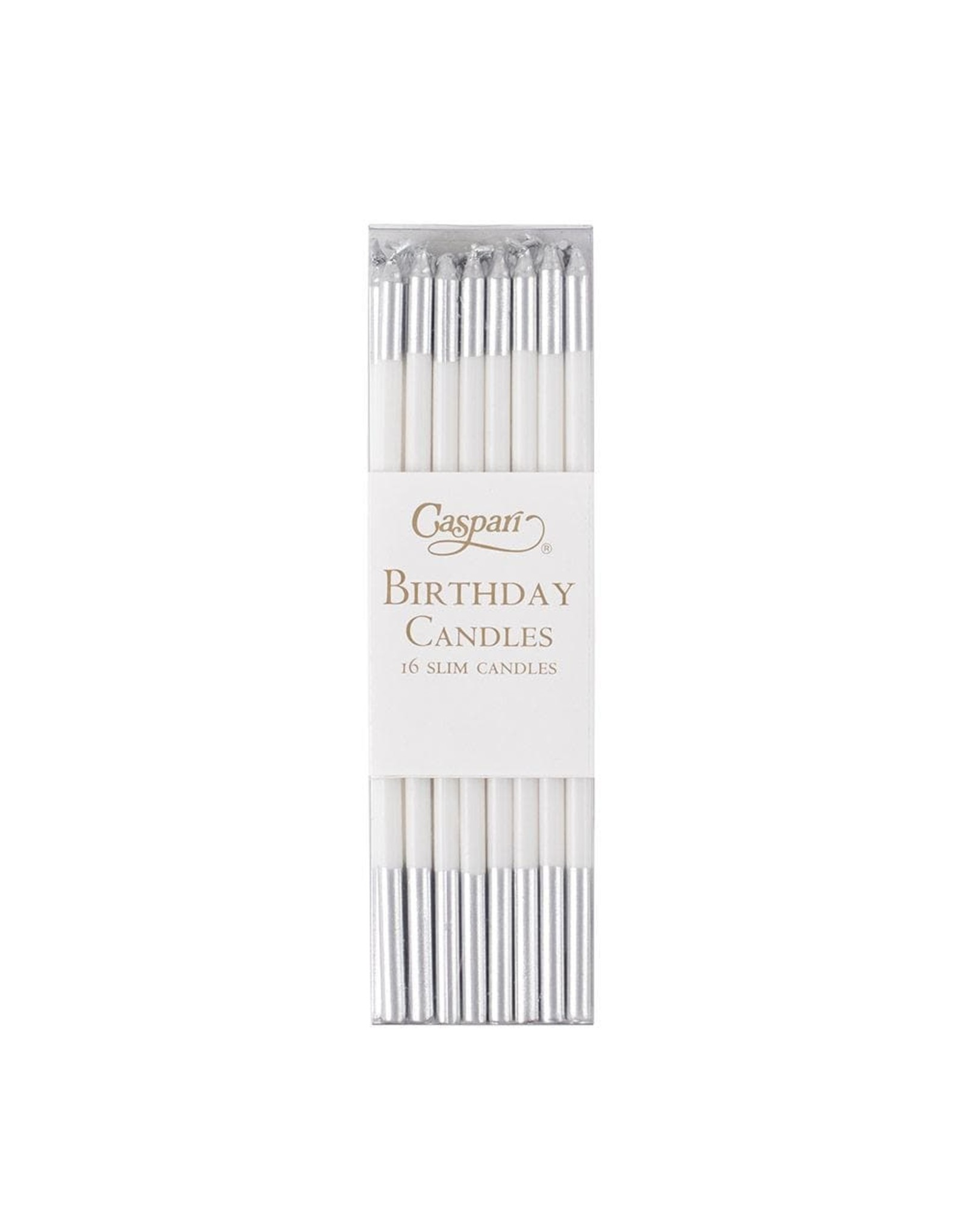 Caspari Slim Birthday Candles 16PK In White And Silver
