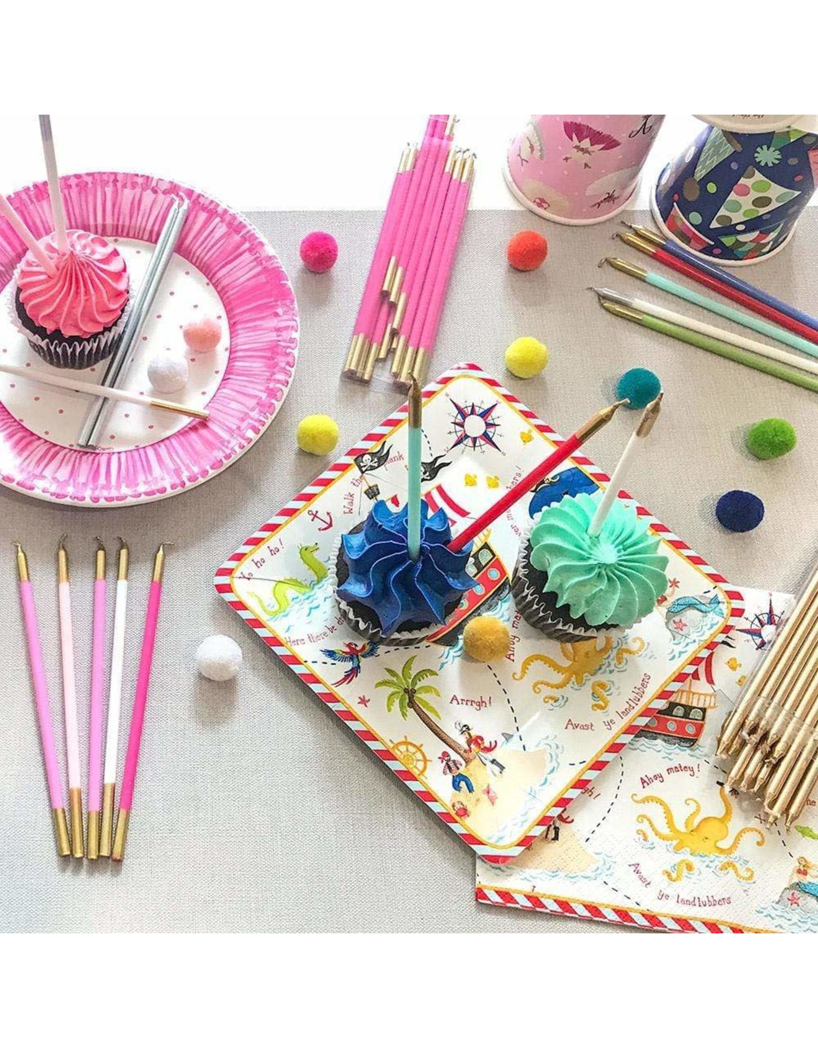Caspari Slim Birthday Candles 16PK In Petal Pink And Gold