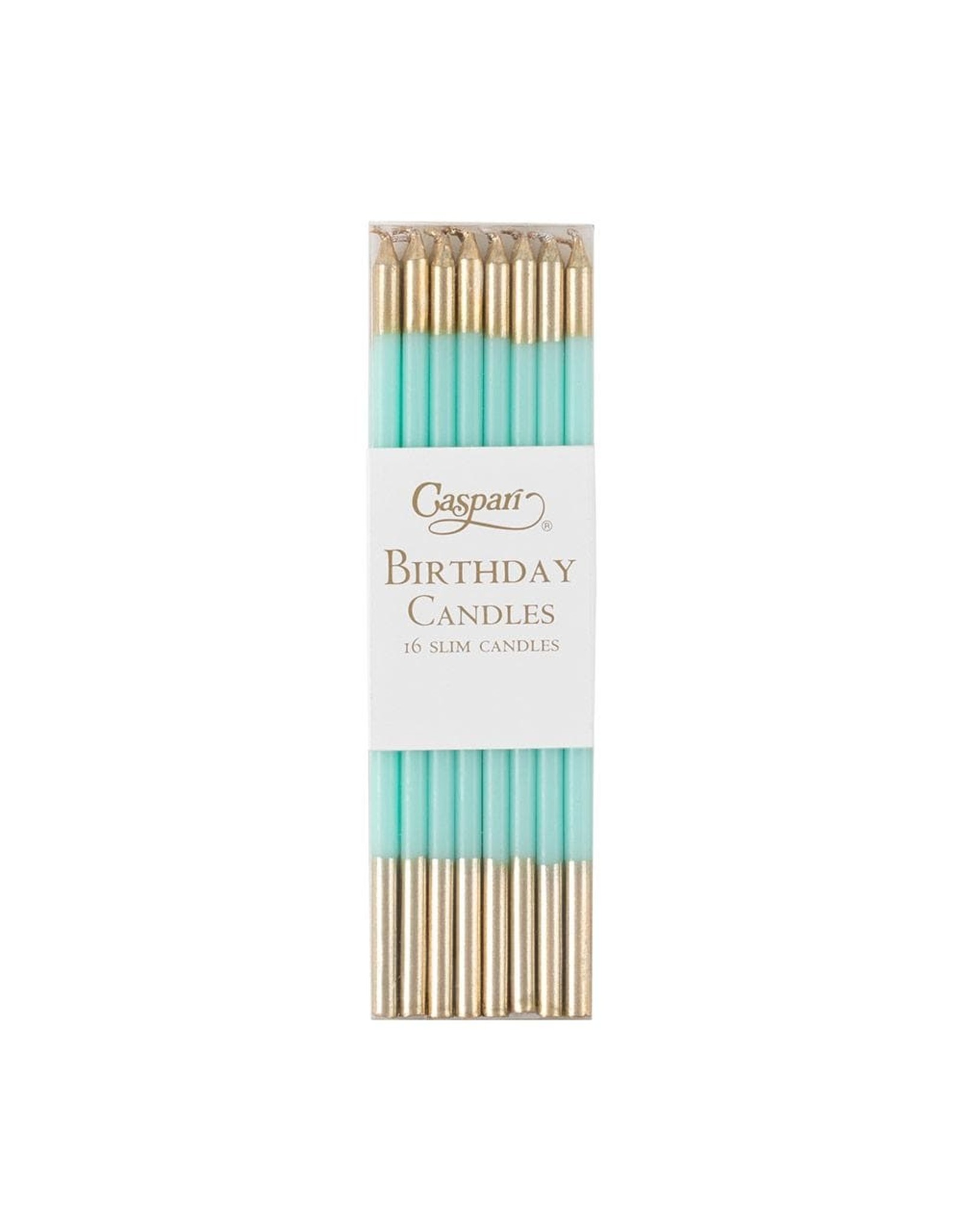 Caspari Slim Birthday Candles 16PK In Robins Egg Blue And Gold