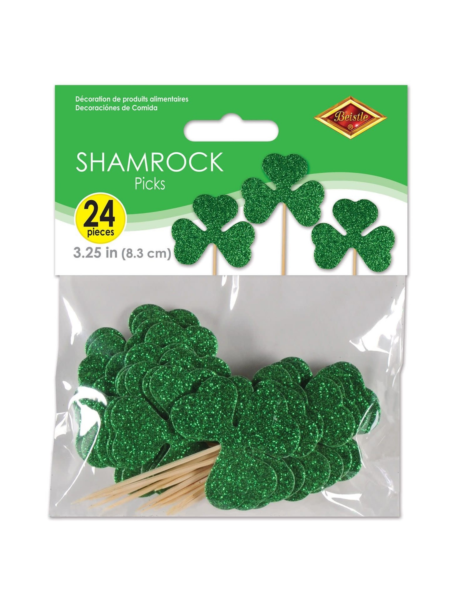 Beistle Irish St Patrick's Day Glitter Shamrock Party Picks 24CT