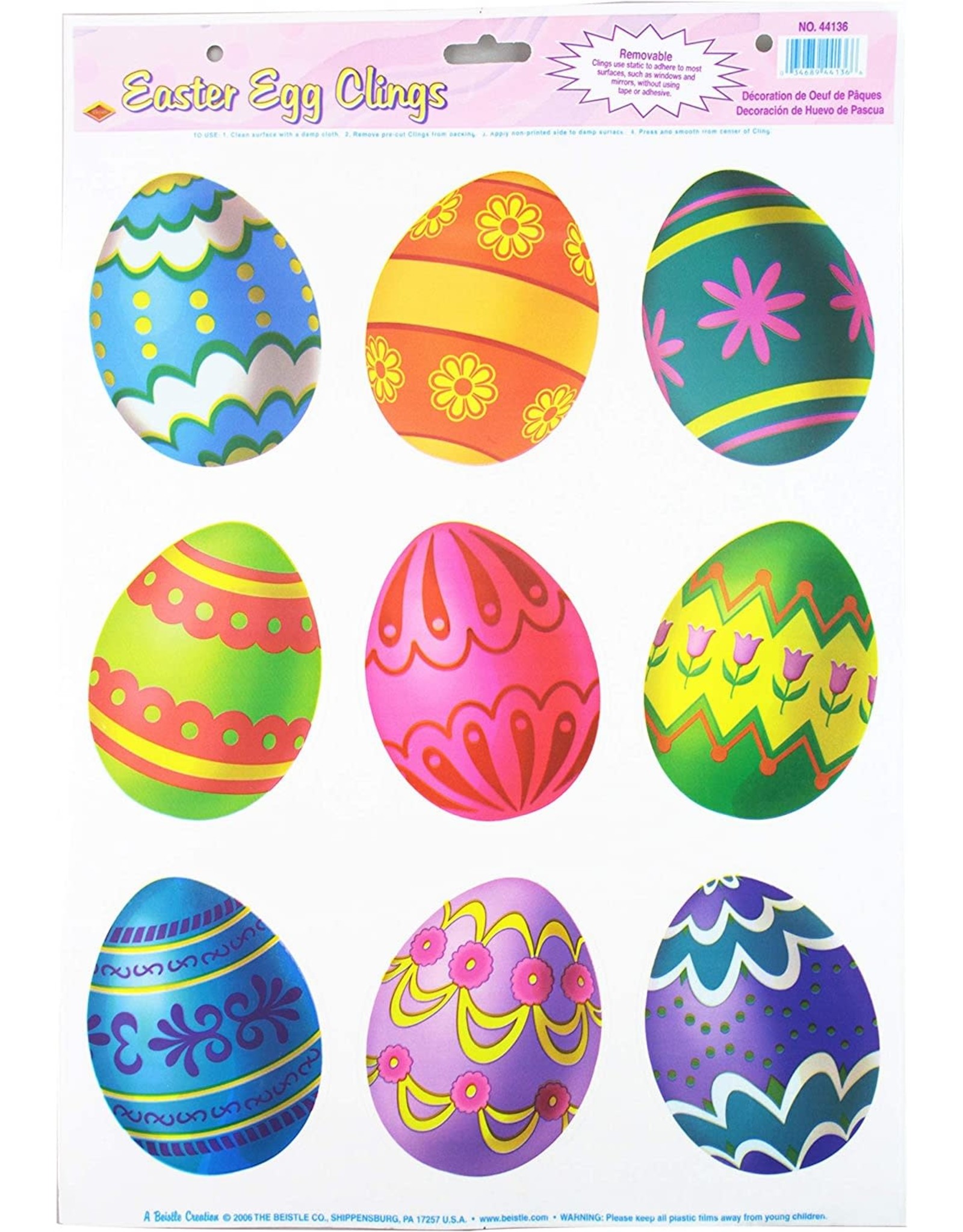 Beistle Easter Egg Clings 9CT Removable Easter Egg Decorations