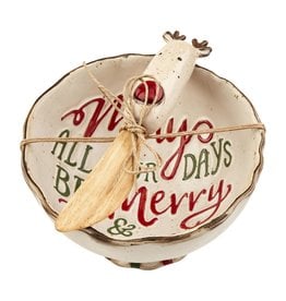 Mud Pie Christmas Pedestal Dip Cup Set Reindeer Merry N Bright