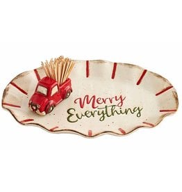 Mud Pie Christmas Merry Everything Plate W Truck Toothpick Holder