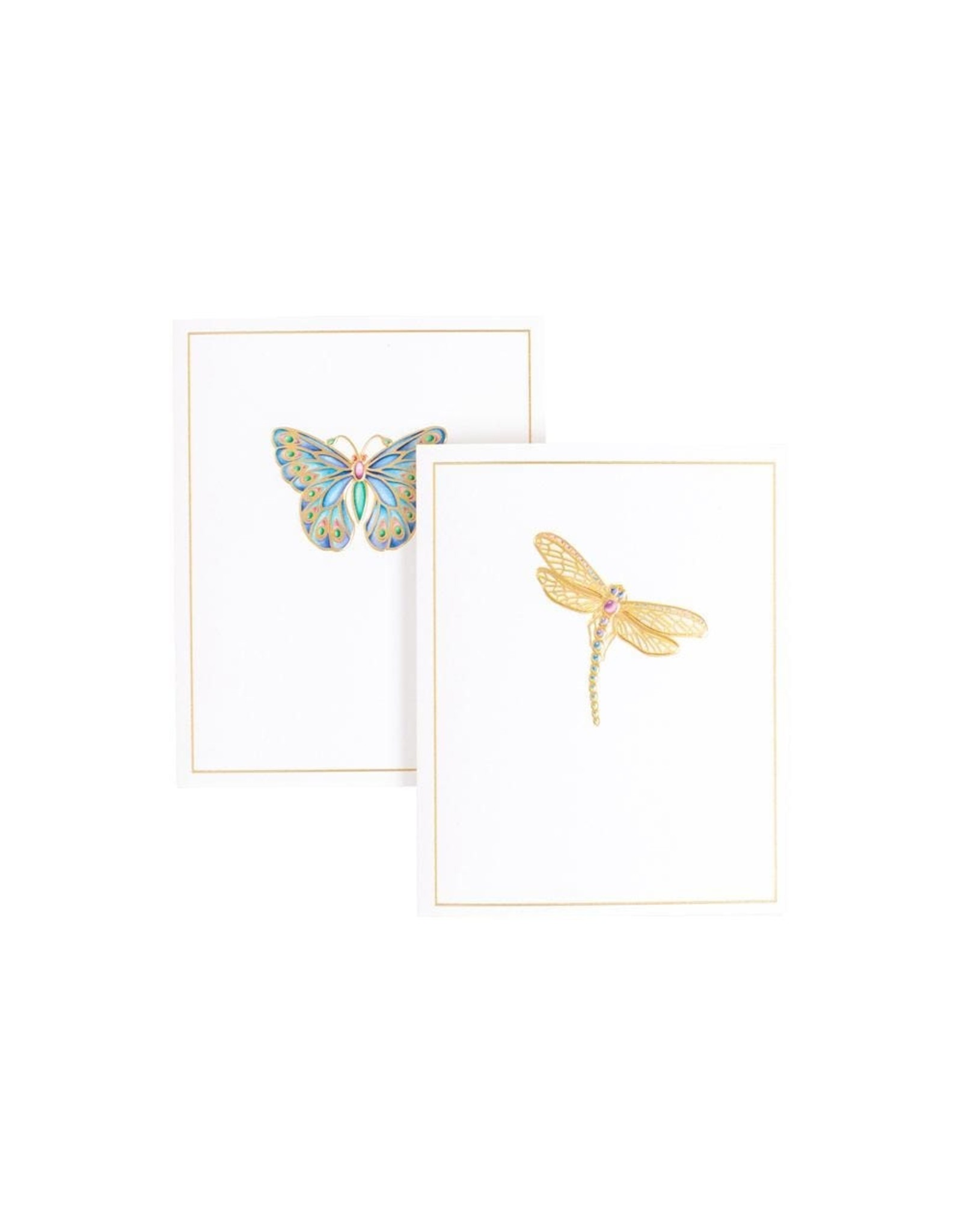 Caspari Boxed Note Cards Jeweled Butterfly & Dragonfly 10 Assorted