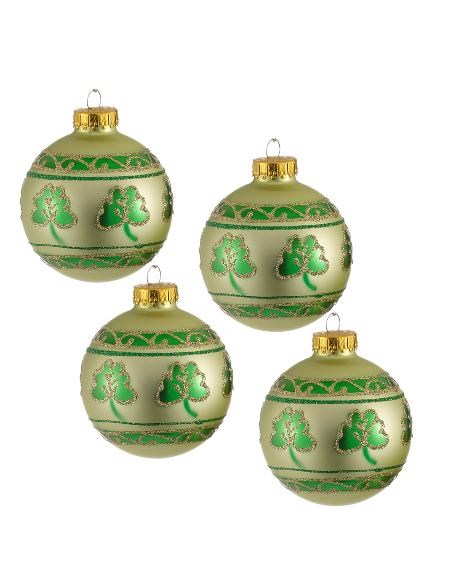 Kurt Adler Irish Shamrocks Glass Ball Ornaments 65mm Set of 4 Style B