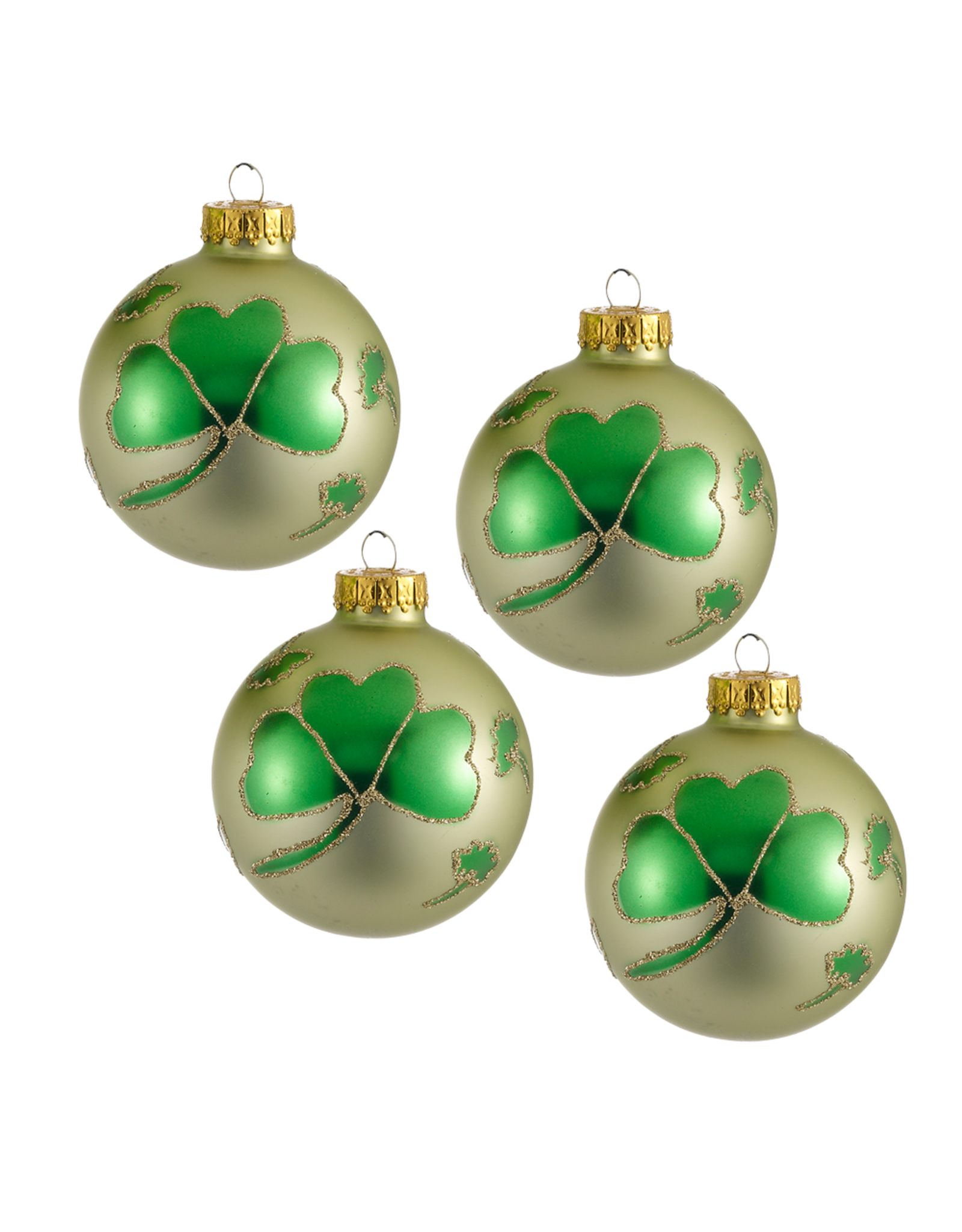 Kurt Adler Irish Shamrocks Glass Ball Ornaments 65mm Set of 4 Style A