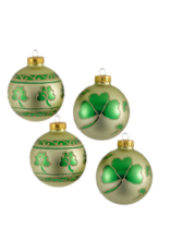 Kurt Adler Irish Shamrocks Glass Ball Ornaments 65mm Set of 4 Assorted