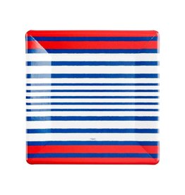 Caspari Square Paper Salad-Dessert Plates 8pk Breton Stripe Blue