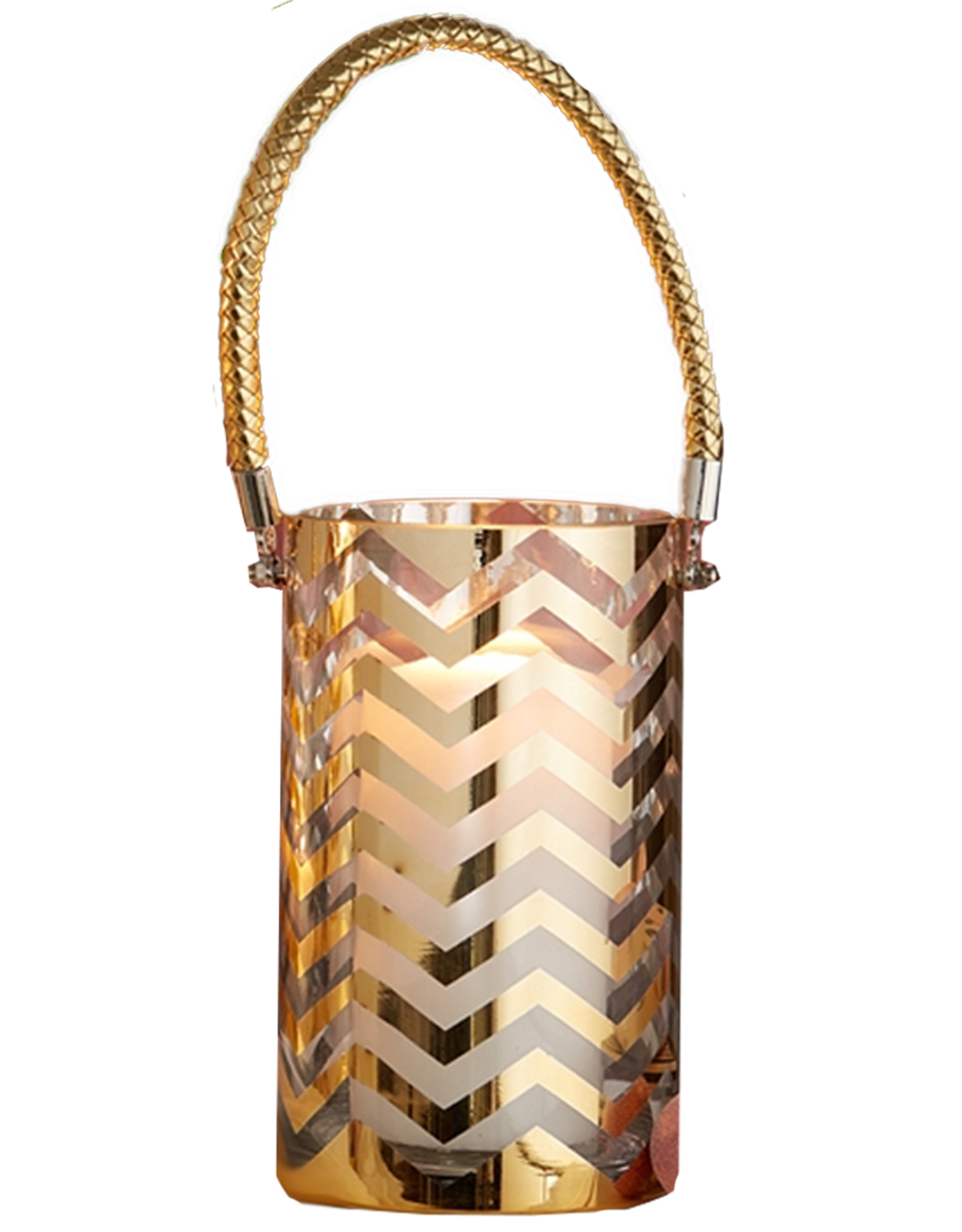 Twos Company Gold Chevron Hurricane Candle Holder 8x4.75 inch