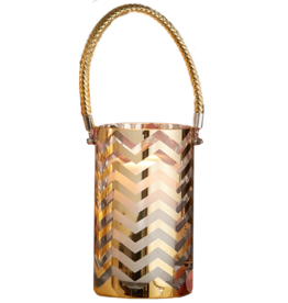 Twos Company Gold Chevron Hurricane Candle Holder 8x4.75 inch