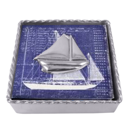 Mariposa Twist Napkin Box With Sailboat Weight Set