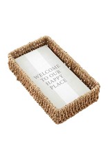 Mud Pie Guest Towel Napkin In Basket Set | Welcome To Our Happy Place