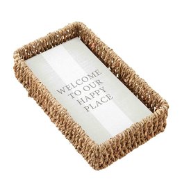 Mud Pie Guest Towel Napkin In Basket Set | Welcome To Our Happy Place