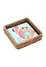 Mud Pie Cocktail Napkins Set In Seagrass Basket | Pool Boy Wanted