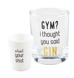 Mud Pie Gym I Thought You Said Gin DOF And Shoot Your Shot Glass Set