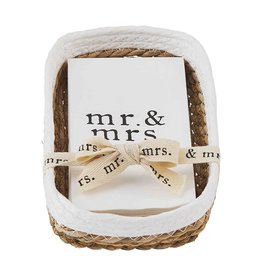 Mud Pie Mr And Mrs Guest Napkins in Basket Napkin Holder Set