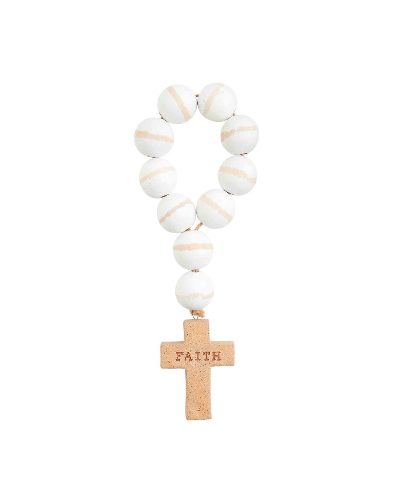 Mud Pie Decorative Wood Beads With Terracotta Faith Cross Pendant