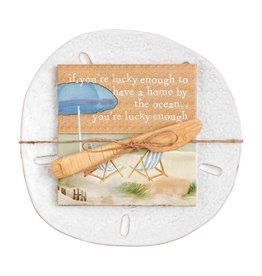 Mud Pie Sand Dollar Cheese Set w Lucky Enough Beach Napkins & Spreader