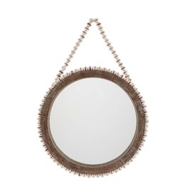 Mud Pie Large Round Beaded Hanging Mirror 25x18 Inch