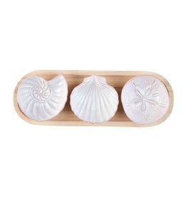 Mud Pie Shell Dip Bowls and Wood Tray Set