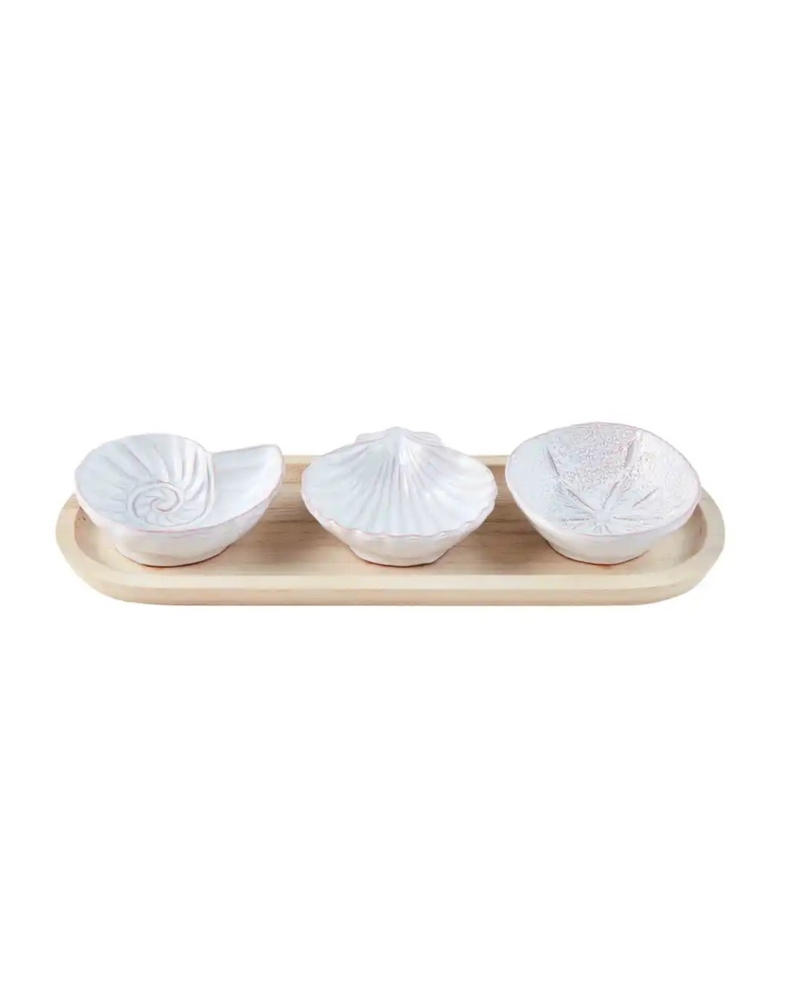 Mud Pie Shell Dip Bowls and Wood Tray Set