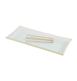 Mud Pie Gold Edge Glass Platter With Serving Tongs Set