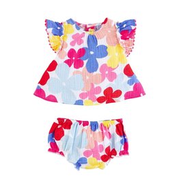 Mud Pie Multi Floral Baby Pinafore Set Size 3-6 Months