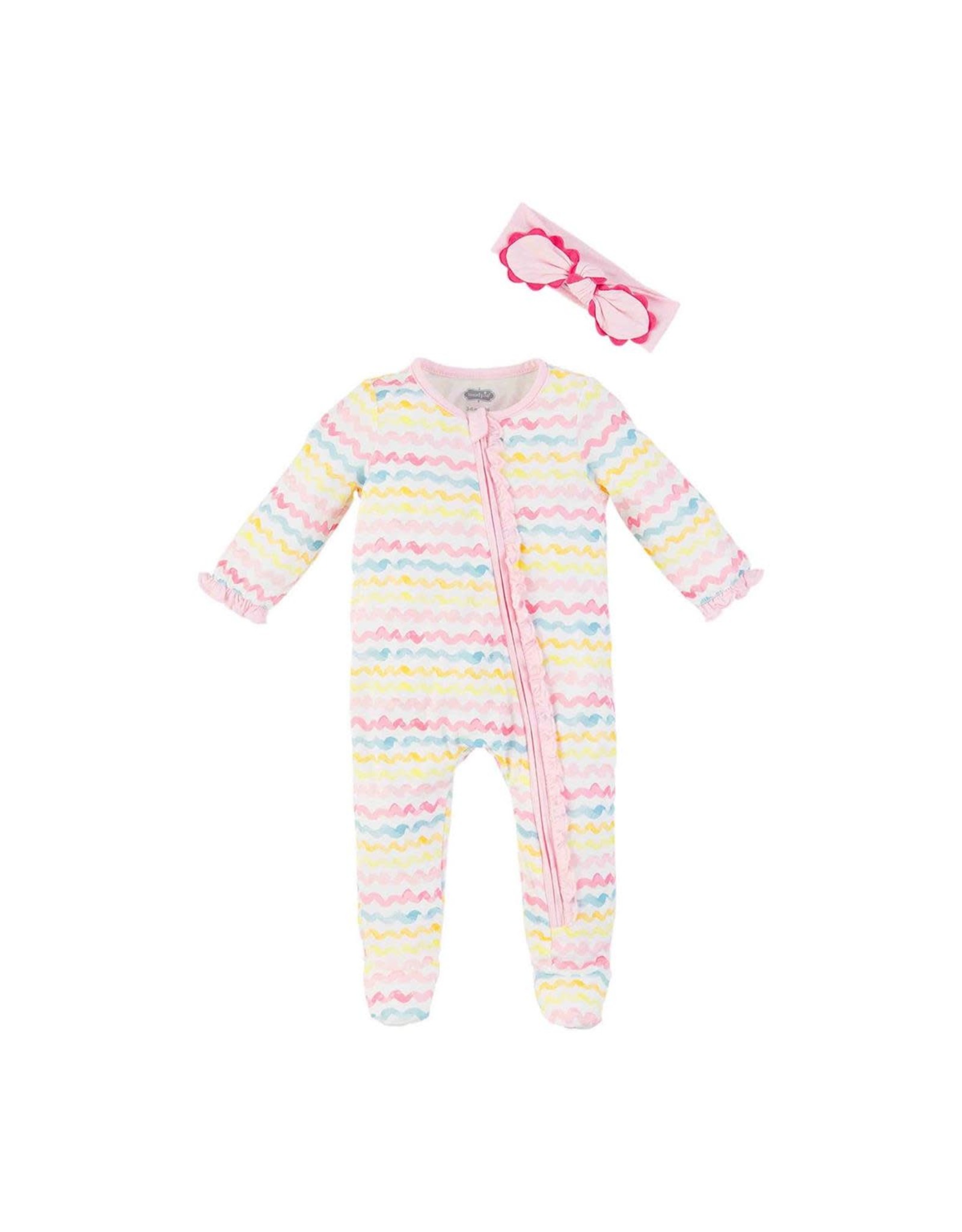 Mud Pie Baby Rainbow Stripe Sleeper And Headband Set 0-3 Months