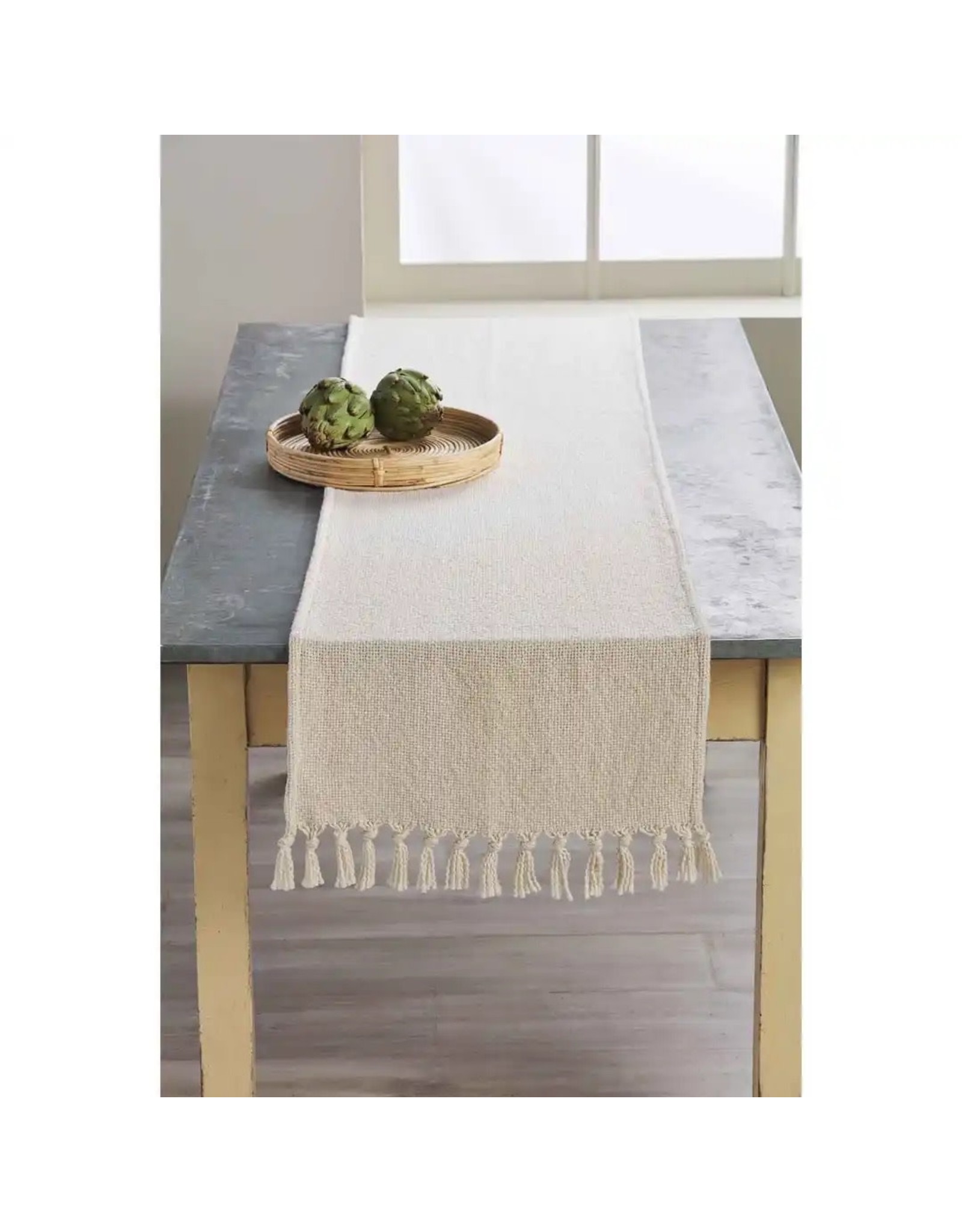 Mud Pie Off White Fringe Table Runner 18x72 Inches