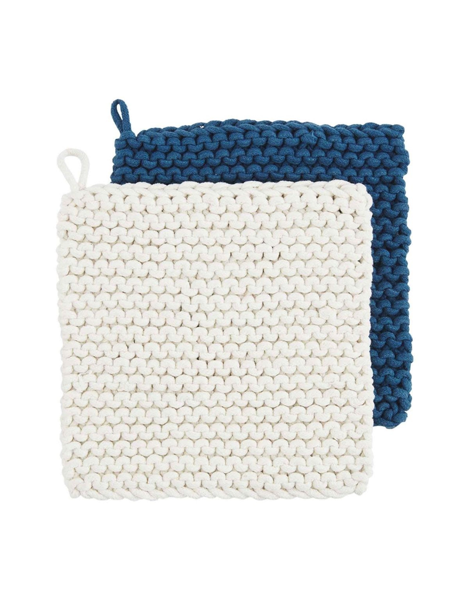Mud Pie Crochet Pot Holders Set of 2 | White & Blue